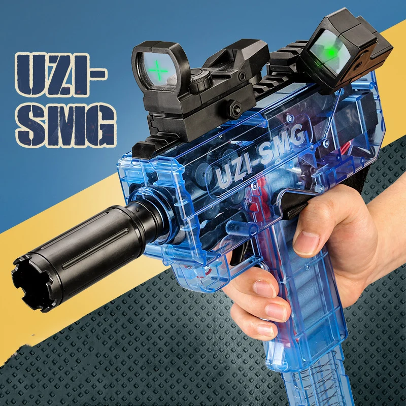 Volante el&eacute;ctrico de r&aacute;faga de alta velocidad para ni&ntilde;os, juguete de seguridad de pistola UZI, juego de disparos de bala suave EVA, interactivo para padres e hijos-1