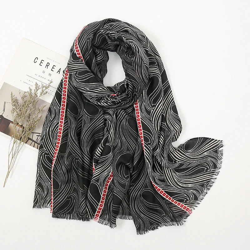 

Geometric Printe Cotton Hijab Scarf Women Stripe Linen Shawls Muslim Fashion Scarf Bandana Women's scarves Pashmina 180*90CM