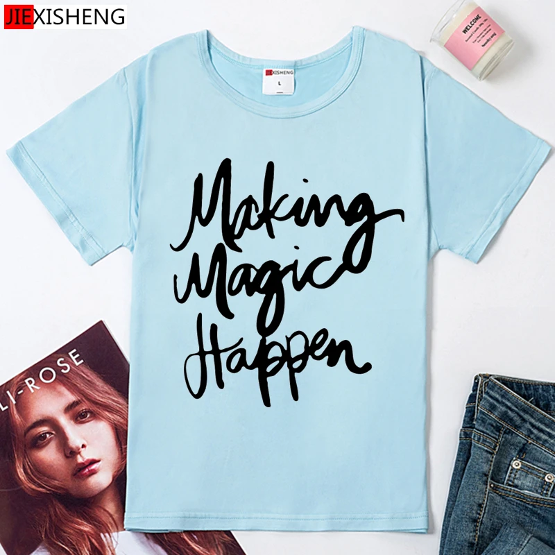 Футболка женская хлопковая с принтом волшебство происходит|making magic happen|printing
