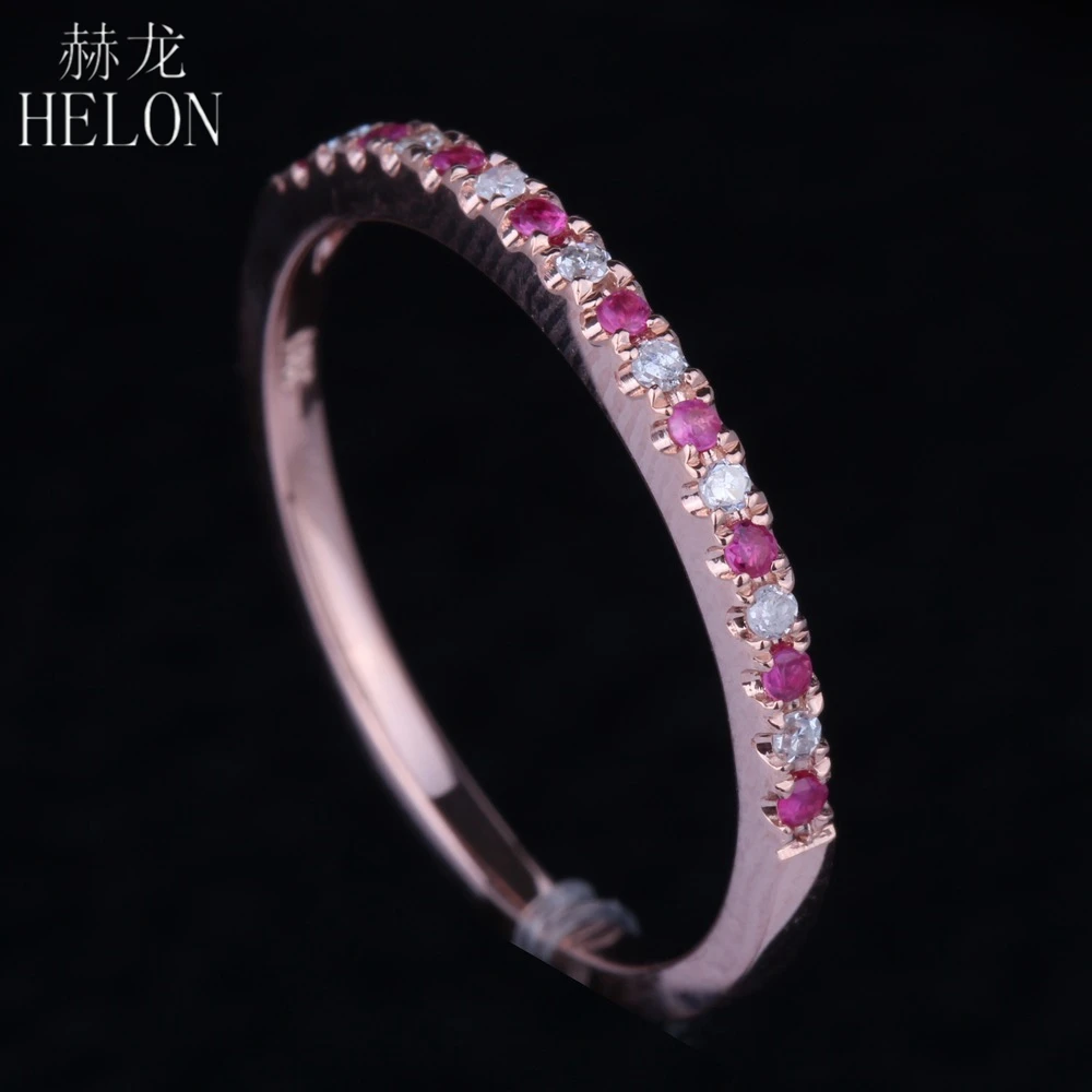 HELON Solid 10K 14k розовое золото AUU585 100% натуральный бриллиант и розовый сапфир женская