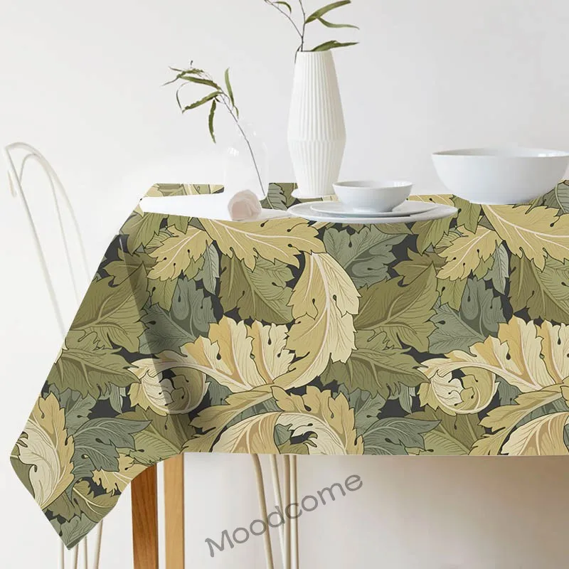 Famous UK Artist William Morris Design Leaves Lemon Seamless Pattern Decorative Tablecloth Waterproof Cotton Linen Desk Cover