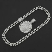 iced out paved rhinestone 13mm full miami curb cuban chain cz bling rapper necklace circle pandents gold chains for men jewelry