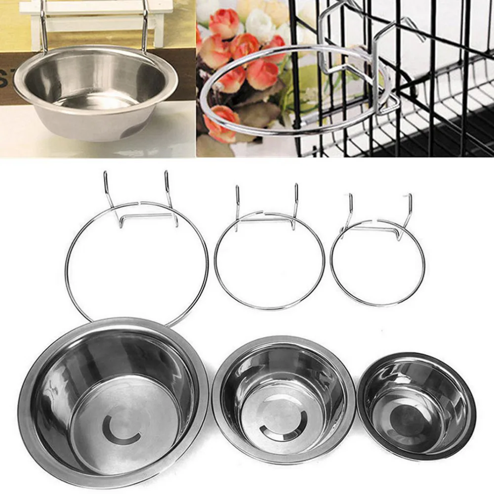

Stainless Steel Pet Dog Bowl Food Water Drinking Cage Cup Hanger Food Water Bowl Travel Bowl For Pet Feeding Tools Hot Sale