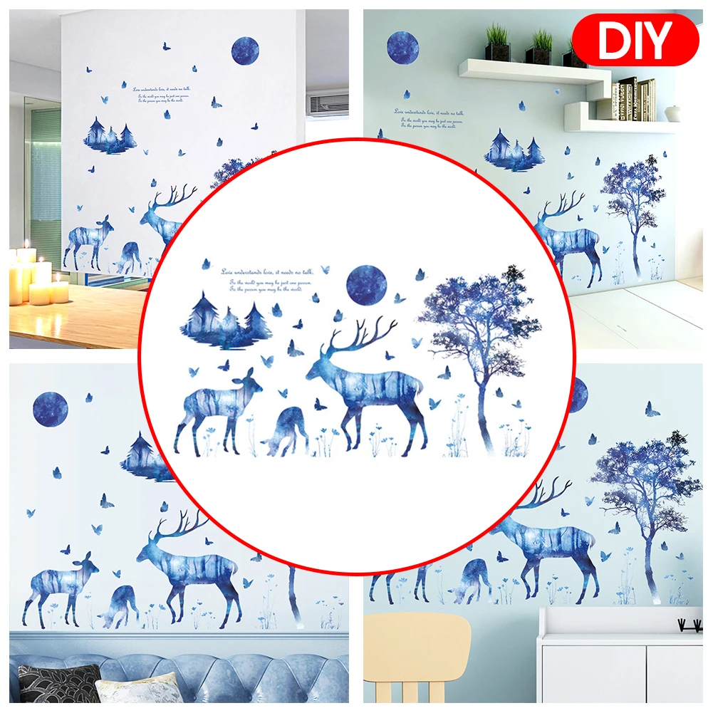 

Deers Trees Wall Stickers Wall Decals PVC Waterproof Adhesive Wall Decor for Living Room Bedroom Home Decor