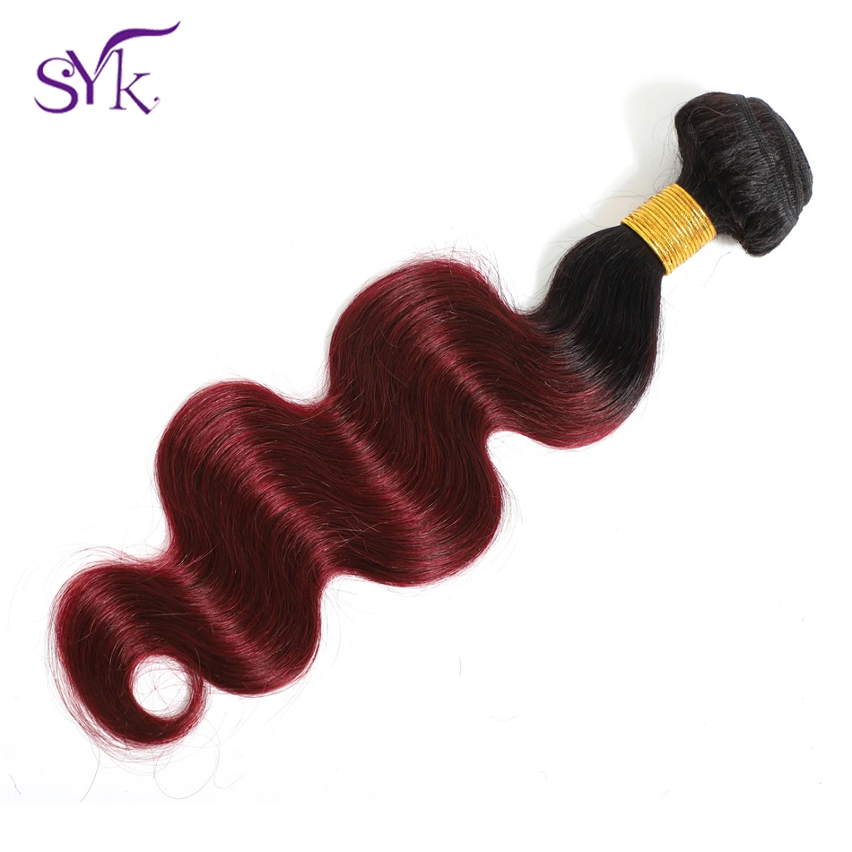 SYK Ombre Brazilian Human Hair Weave T1B/99J Straight Hair Bundles 1 Piece Pre Colored 10"-26" Non Remy Hair Extensions