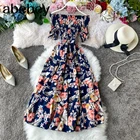 Женское винтажное платье-туника с цветочным принтом, открытыми плечами