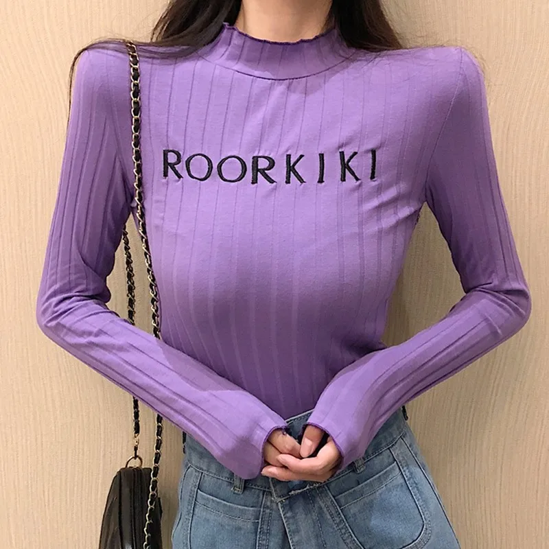 

New Fashion Long Sleeve Solid Lightweight Soft Sweater Bottoming Wild Casual Pullover Tops
