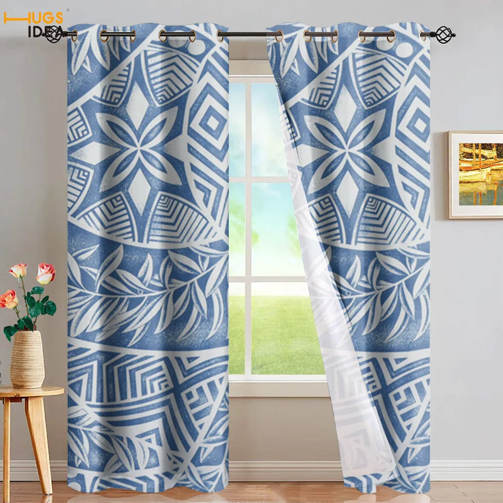 

HUGSIDEA -Tahitian Tiare Tapa Fabric Elegant Polynesian Patterns Print Home Window Curtain Bedroom Linving Room Blackout Curtain