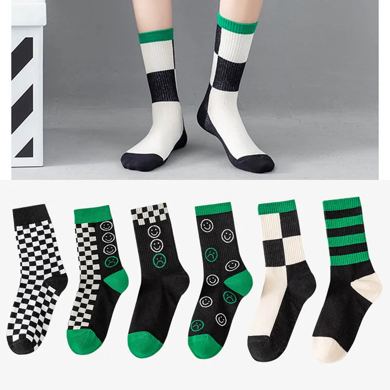 

Смешные Женские носки геометрические узоры со смайликом шахматная доска Мультяшные милые индивидуальные женские скейтборды в стиле Харад...