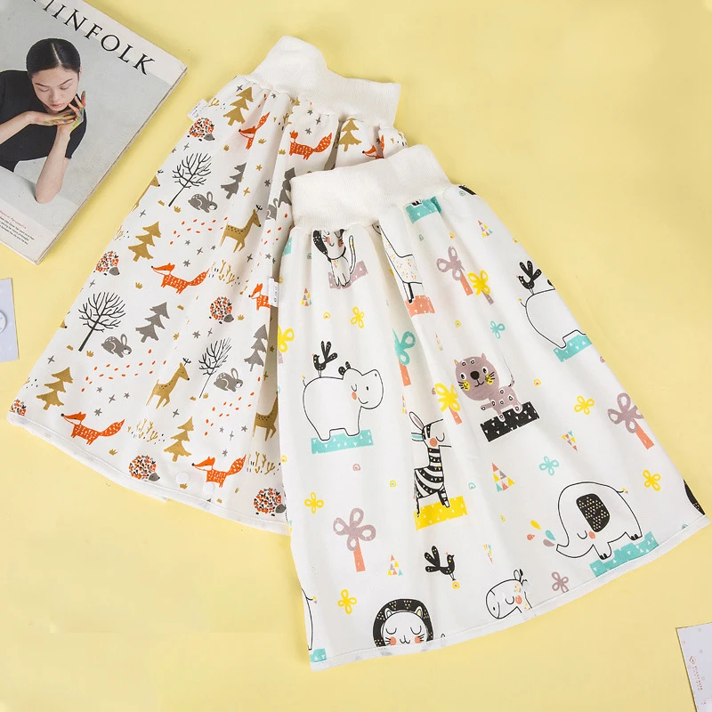 Pantalones impermeables para beb&eacute;, falda de algod&oacute;n con estampado de TPU, pantalones de entrenamiento para beb&eacute; de cintura alta, cubierta de estera el&aacute;stica a prueba de fugas, 0-9T-0