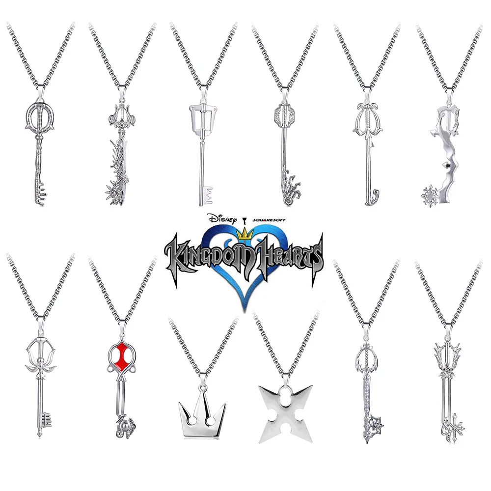 

Kingdom Hearts Metal Necklace Crown Sora Keyblade Diamond Dart Pendants Sword Key Holder Neck Chain Choker Jewelry Gift Llaveros