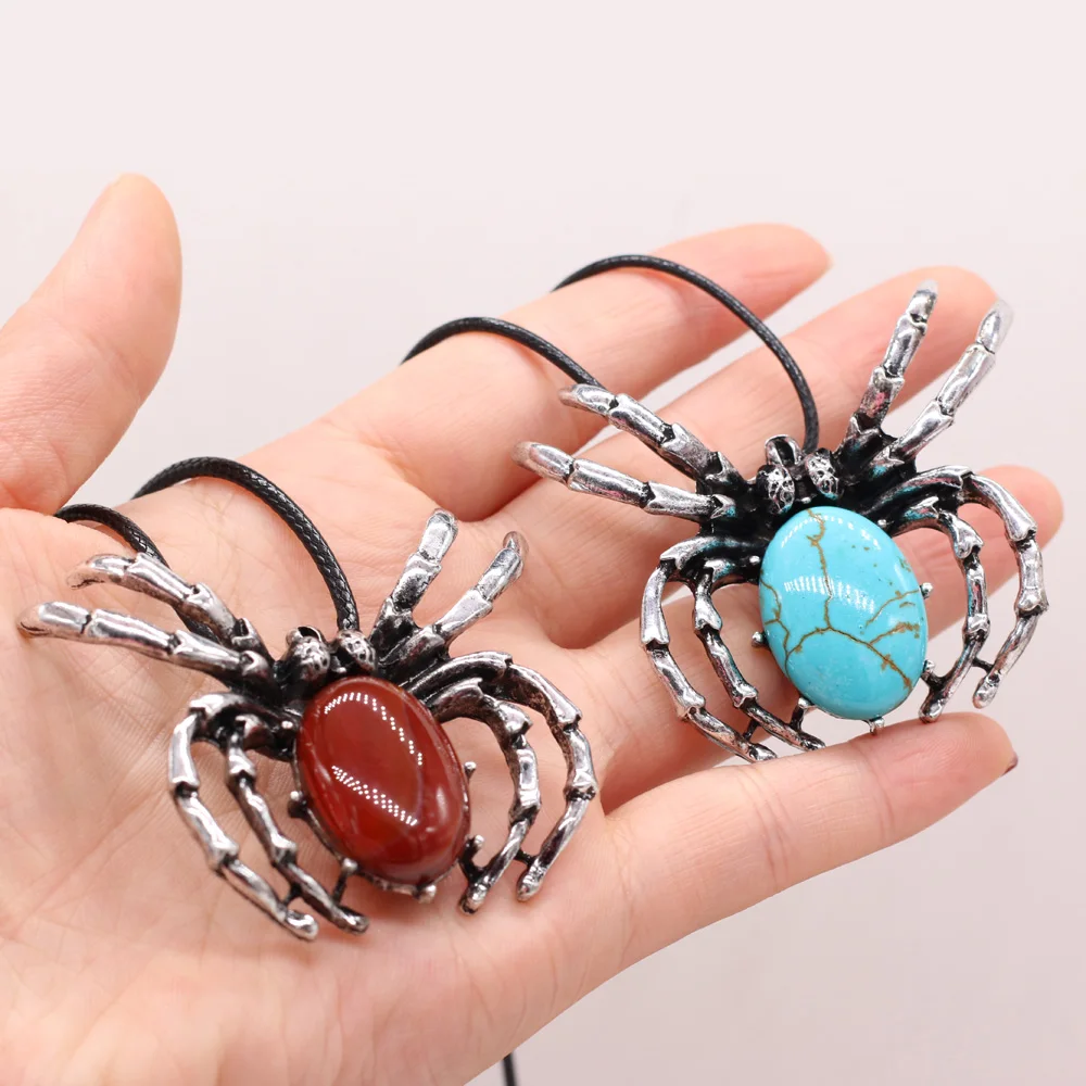 

New Style Natural Shell Alloy Necklace Spider-Shaped Brooch Pendant Leather Cord 2MM Charms For Elegant Women Love Romantic Gift