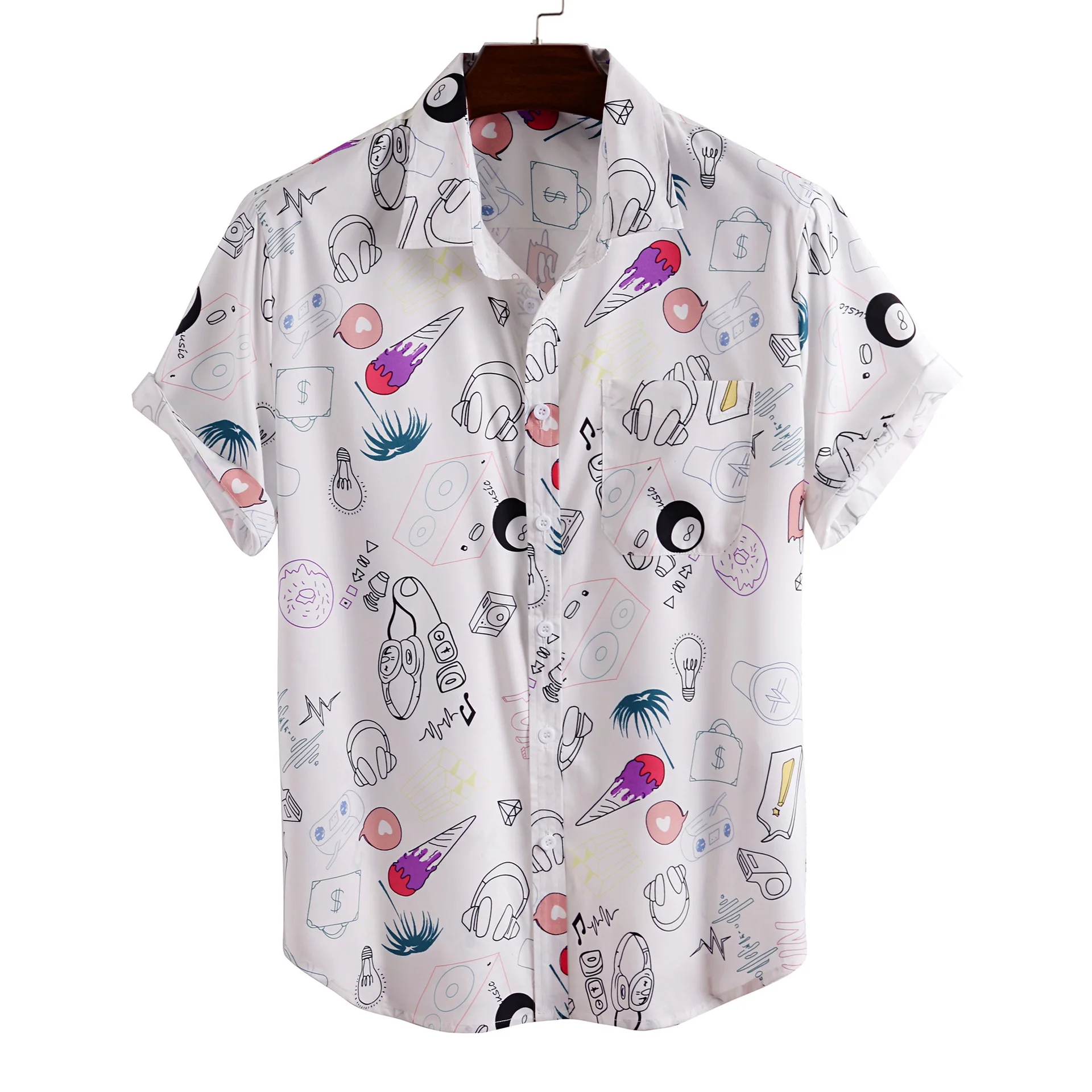 

2021 Fashion Hawaiian Shirt Mens Funny Style Cartoon Printed Short Sleeve White Shirts Men Blouse Plus Size Korean Clothes