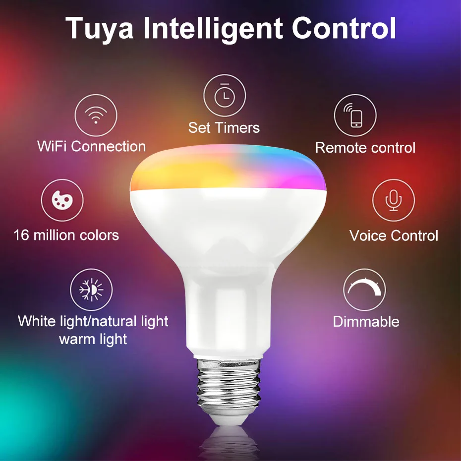 Умная светодиодсветильник лампочка Tuya с поддержкой Wi-Fi E27 15 Вт 220 В переменного