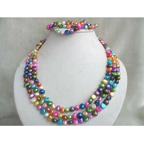 

New Luck Pearl Jewelry Set Charming 3 Rows Multicolor Baroque Genuine Freshwater Pearl Necklace Bracelet Charming Women Gift