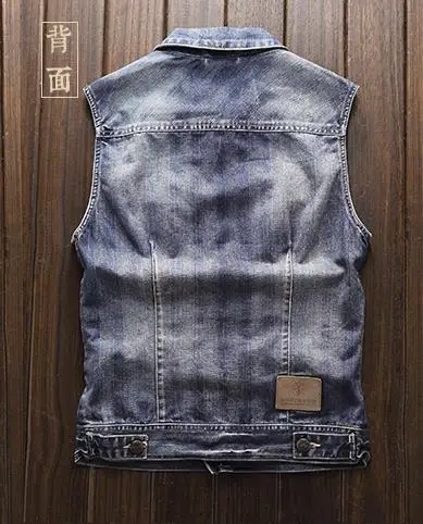 Men Slim Vintage Style Biker Motorcycle Denim Vest Multi Pocket Single Breasted Turn Down Collar High Quality | Мужская одежда