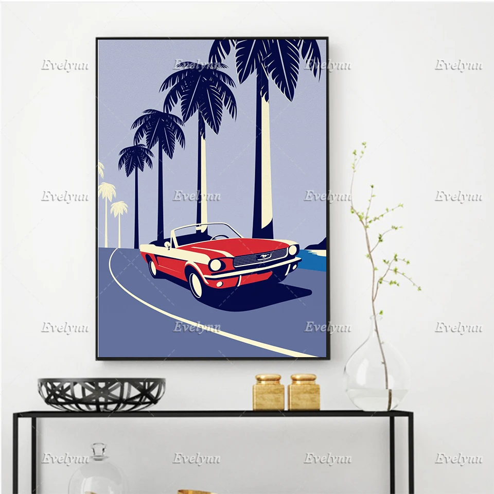

Ford Mustang 65' Isle Of Nordic Retro Minimalism Painting Posters And Prints On Canvas Wall Art Home Decor Gift Floating Frame