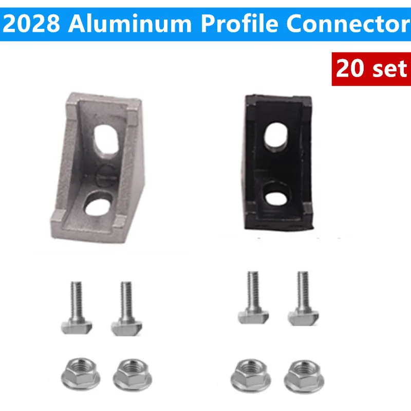 

2028 Aluminum Profile Connector Set: 40pcs M5 Hex Flange Nuts + 20pcs 2028 Corner Bracket + 40pcs M5 x 12mm T Bolt Screws
