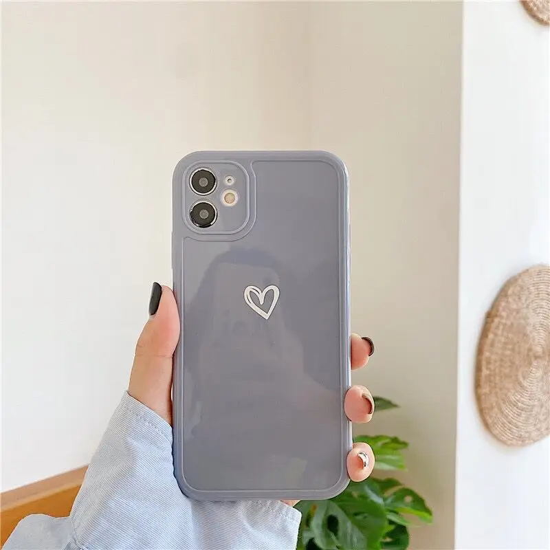Candy Colors Love Heart Phone Case For iPhone 11 Pro Max 7 8 Plus X XR XS Max 12 13 Three-dimensional Square Frame Back Cover