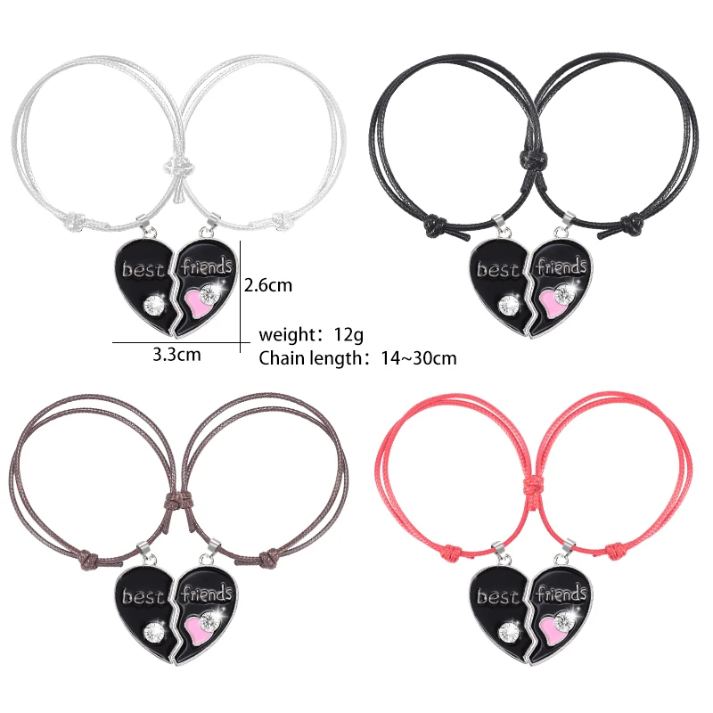 

Best Friend Lady Bracelet Girlfriends Bff Heart Pendant Black And White Leather Rope Hand Chain Fashion Jewelry Gift 2021 New