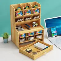 Wooden Pencil Pen Organizer Desktop Holder Stationary Storage Box School Desk Stand Case Makeup Rangement Home Office Organizer