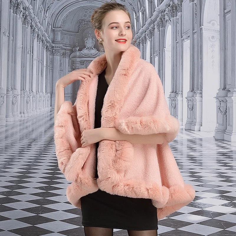 Новинка 2019 зимнее пальто из искусственного меха Женская Толстая шаль кроличьего