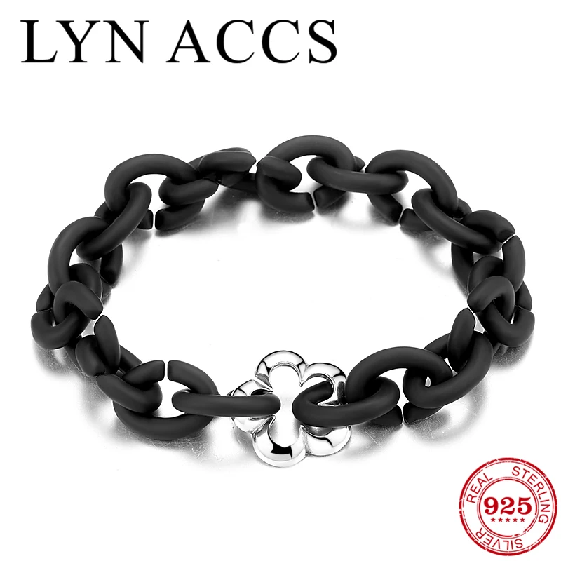 Fashion Hollow lucky flowers Bead Black Rubber X Bracelet for Men Women Jewelry Simple Style 21cm Hard Ring Bracelets | Украшения и