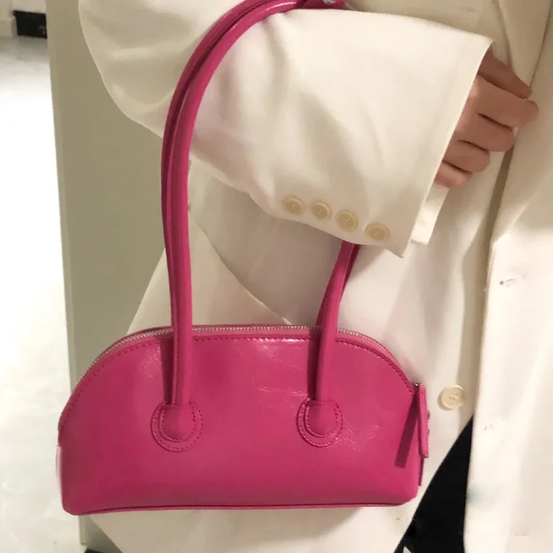 

Oil Wax PU Leather Women Long Handle Underarm Bag Vintage Candy Color Ladies Shell Shoulder Bag Fashion Female Purse Handbags