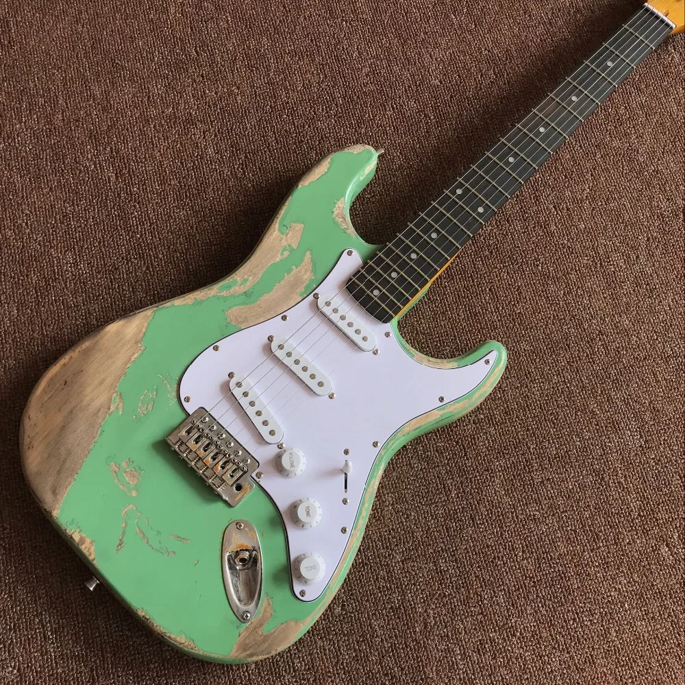 

custom shop, 6 Strings Rosewood fingerboard Electric Guitar, gitaar relics by hands.green color guitarra