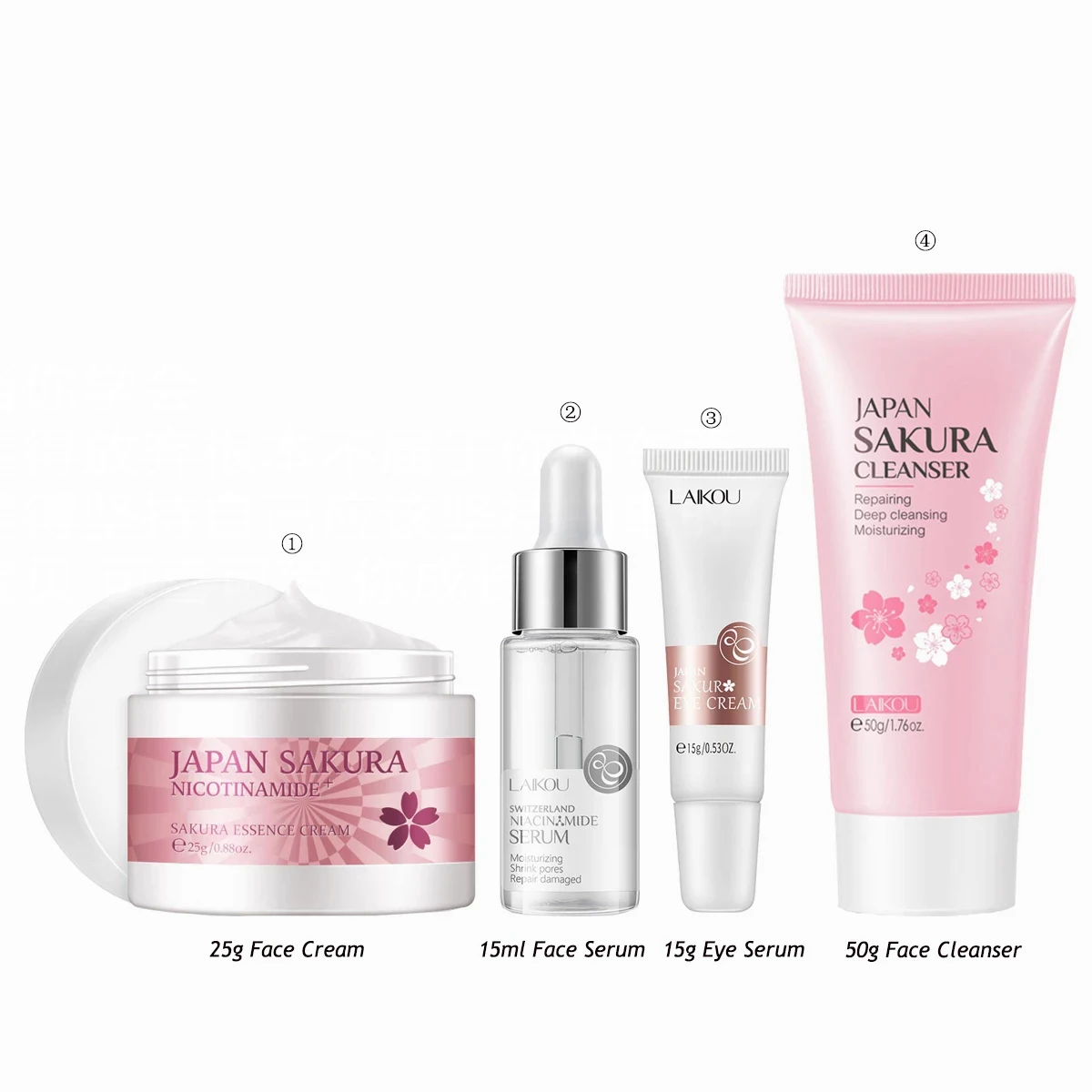 

Face Skin Care Set 4Pcs Sakura Essence Moisturizing Collagen Cherry Blossom Eye Cream Serum Facial Cleanser Beauty Makeup Set P
