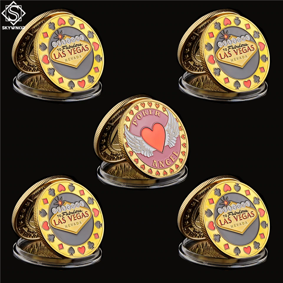 5PCS Willkommen Zu Nevada Las Vegas Poker Chip Engel Casino Gedenk Gold Münze Glück Token Münze Chip Sammlung