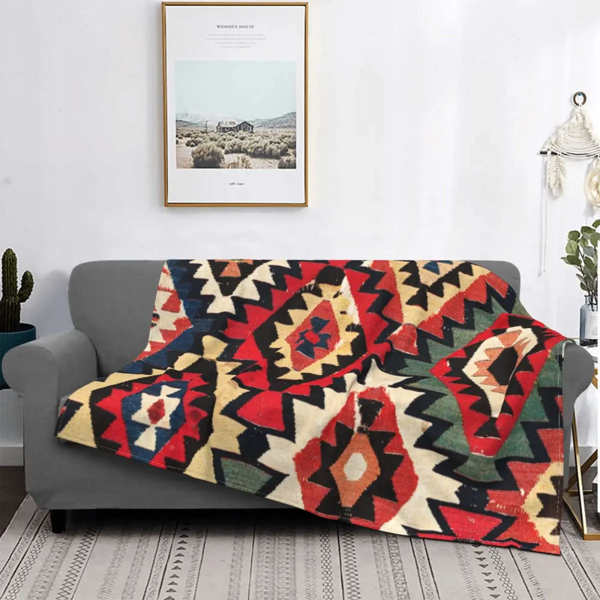 

Турецкое одеяло с фрагментами килима, Богемный Хиппи, геометрический плюш, теплый мягкий фланелевый флисовый плед, плед для дивана, покрыва...