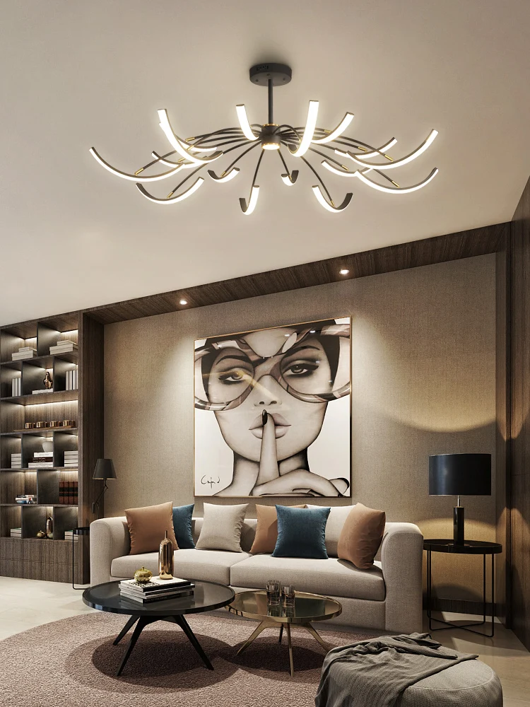 

Modern long swing arm Led Chandelie adjustable spider chandelier black / white attic glossy living room bedroom lamps