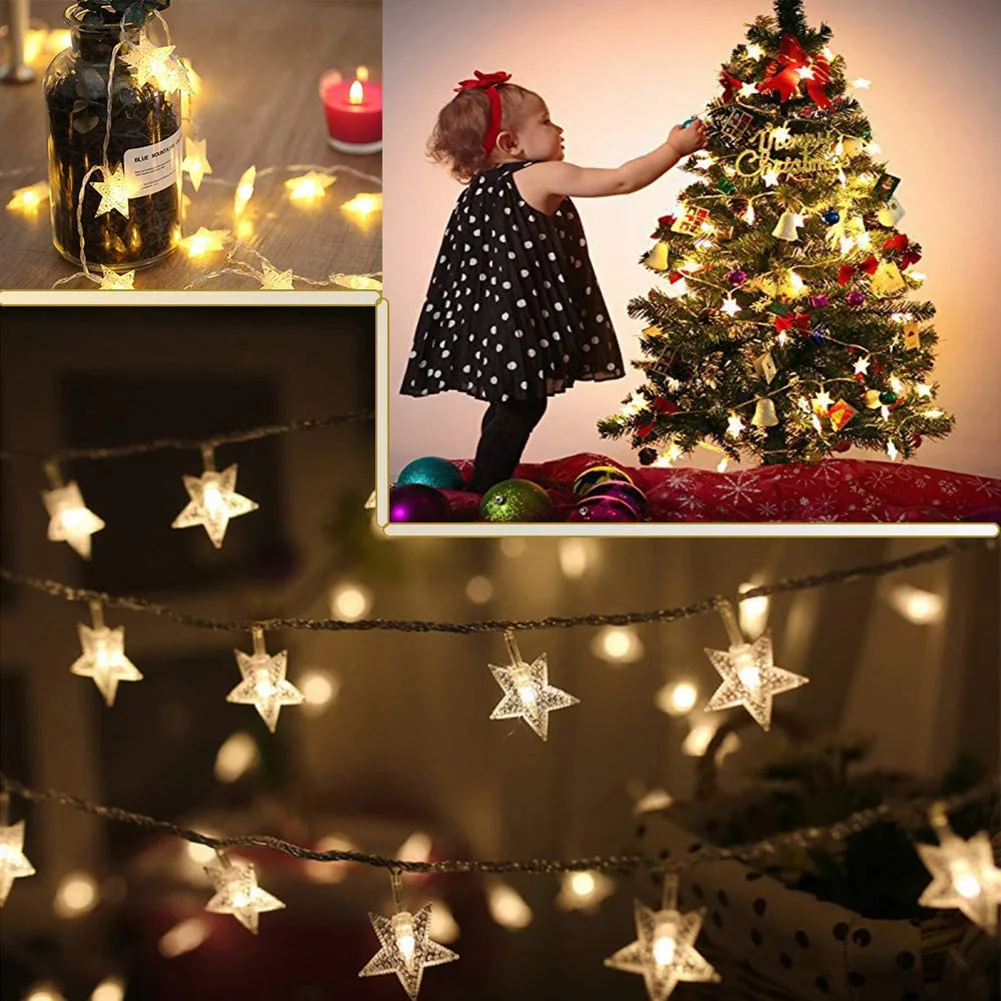 

Christmas LED Star String Light Fairy String Lamps Waterproof Lights Christmas Decoration for Garden Wedding Party New Year 2022