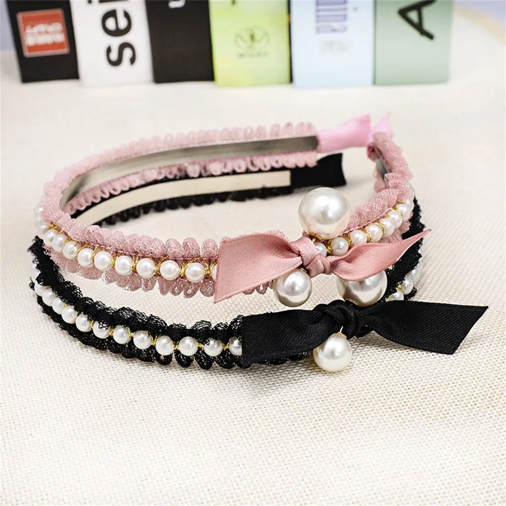 Женский кружевной бант Воротник с жемчугом отделанный бисером обруч для волос