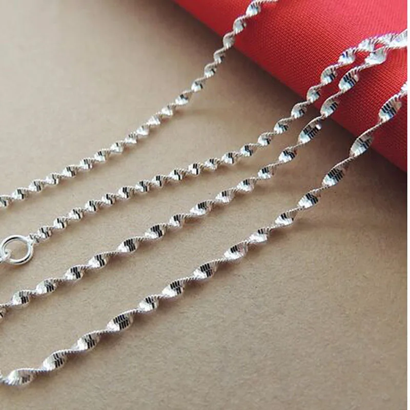 1/5PCS 16-30inches 925 Sterling Silver Double Water Wave Chain Necklace Long Necklaces Womens Mens Jewelry 2.5MM | Украшения и