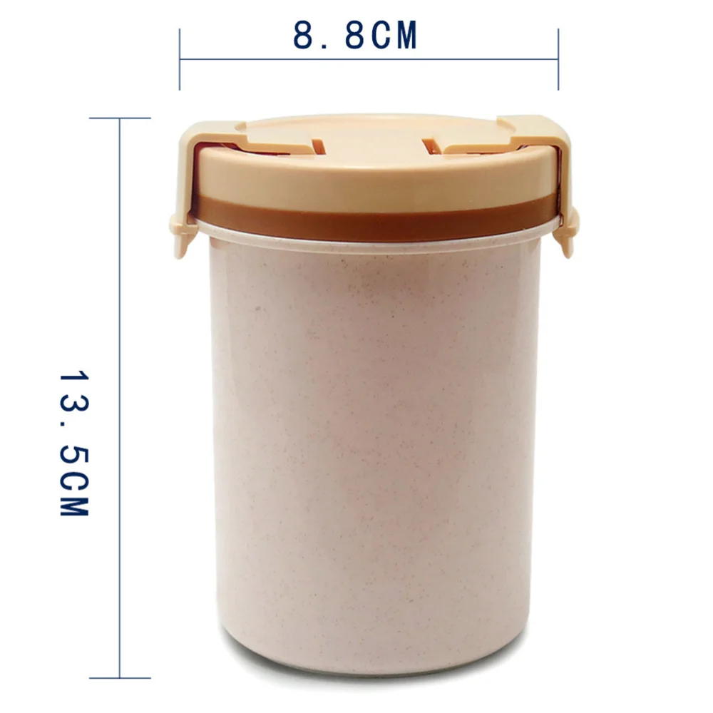 

600ml Double Layer Soup Cup Soup Container Leak-proof Buckle Soup Can Mini Box (Beige)