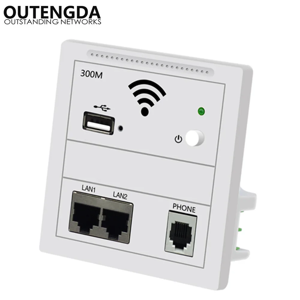 300Mbps 2*RJ45 LAN RJ11 Phone port with 5V USB in wall wifi access point Embedded 86-type Panel AP wireless router white gold | Компьютеры
