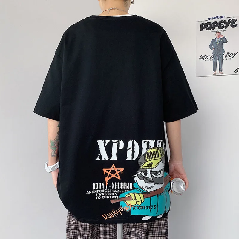 

ZAZOMDE 2021 Summer Hip Hop Cotton T Shirt Men Japanese Loose Black Panda T-shirt Short Sleeve Shirt High Streetwear men Tee