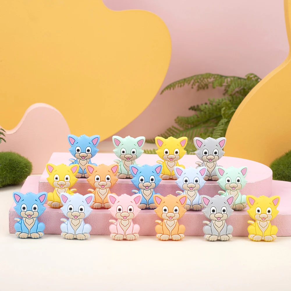 Sunrony-Cuentas de silicona para Mini gato, accesorios de juguete para chupete de dibujos animados, 10 unids/lote-0