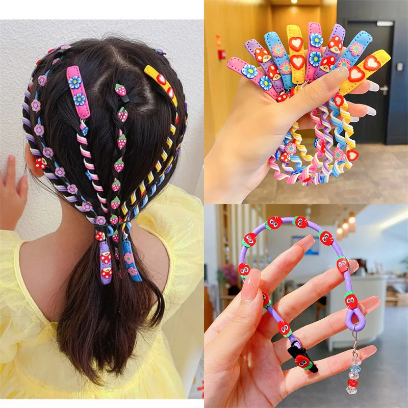 

1/4/2PCS Rainbow Color Headband Children Self-edited Hair Curler Girls Soft Pottery Spiral Elastic Hair Bands Creative Headwear