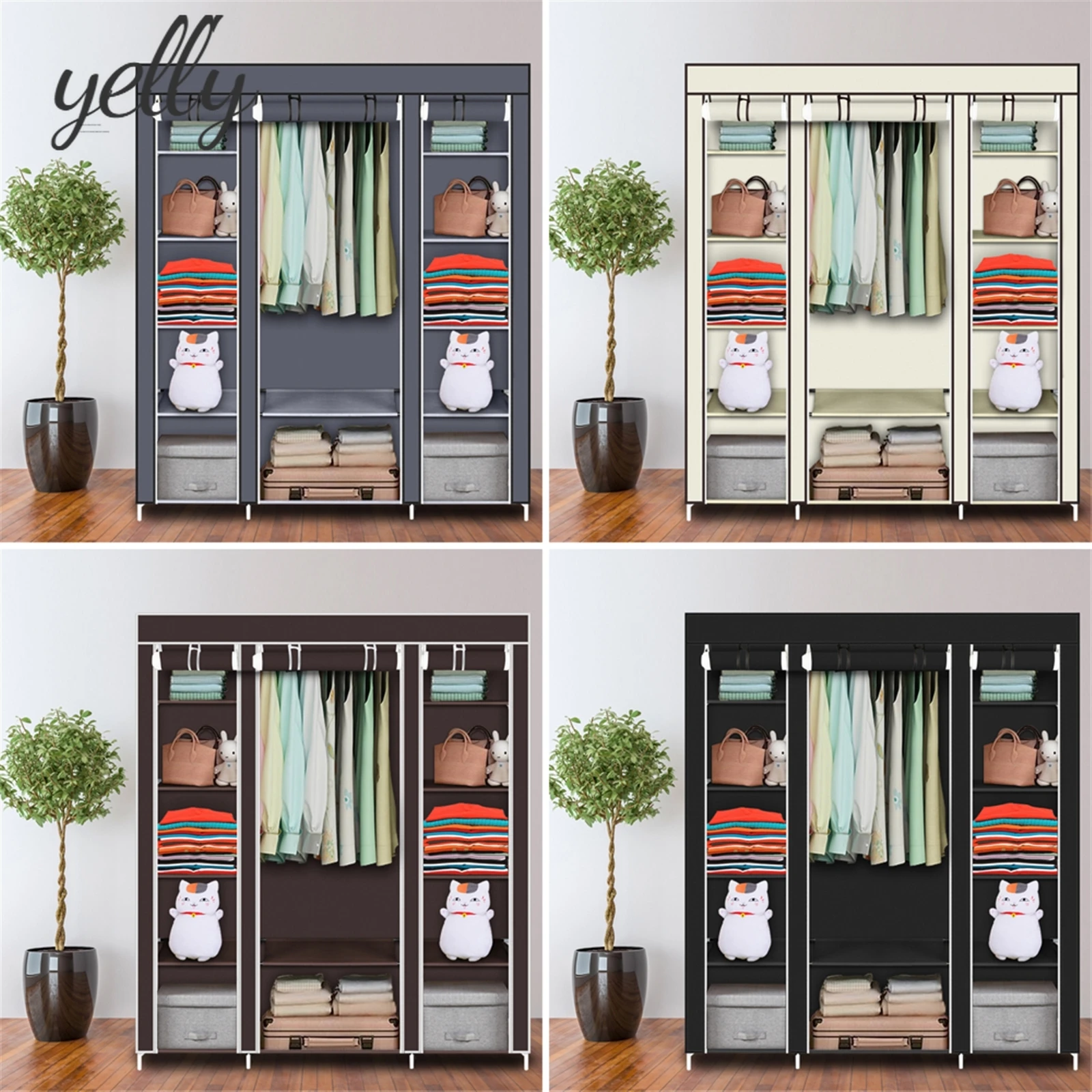 

【USA READY STOCK】69" Portable Clothes Closet Wardrobe Storage Organizer with Non-Woven Fabric Quick Extra Strong Durable Gray