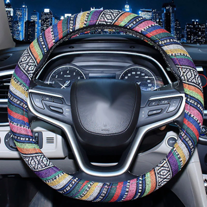 

FORAUTO Car Steering Wheel Cover Flowers Print Anti-slip Car Styling Elastic 38cm Steering Covers Universal Steering cover