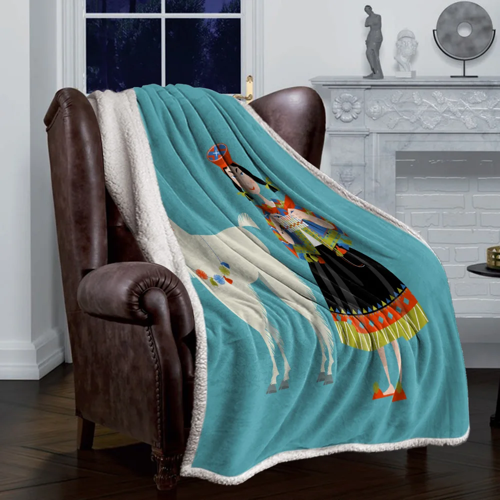 Comic Alpaca Female Traditional Cartoon Velvet Home Sofa Watching Blanket Sherpa Warm Fleece Travel Quilt | Дом и сад