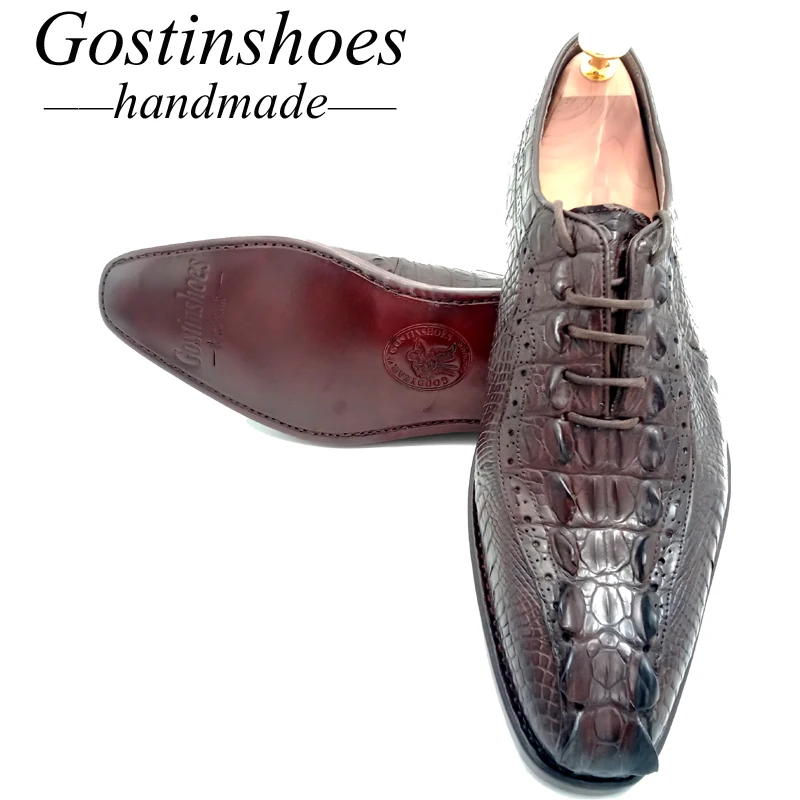 Goodyear/Мужские модельные туфли ручной работы из натуральной крокодиловой кожи