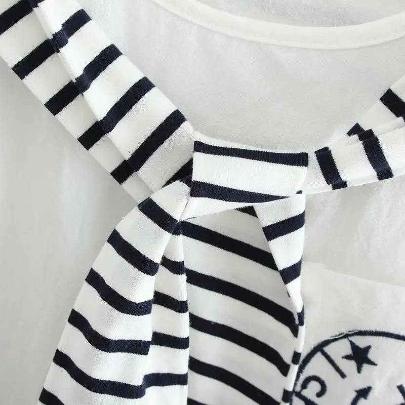 Футболка женская хлопковая с круглым вырезом и вышивкой якоря | Женская одежда