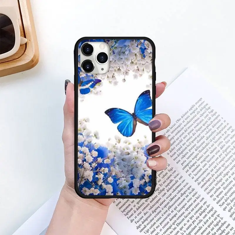 

Bling blue butterfly Phone Case for iPhone 11 12 pro XS MAX 8 7 6 6S Plus X 5S SE 2020 XR mini