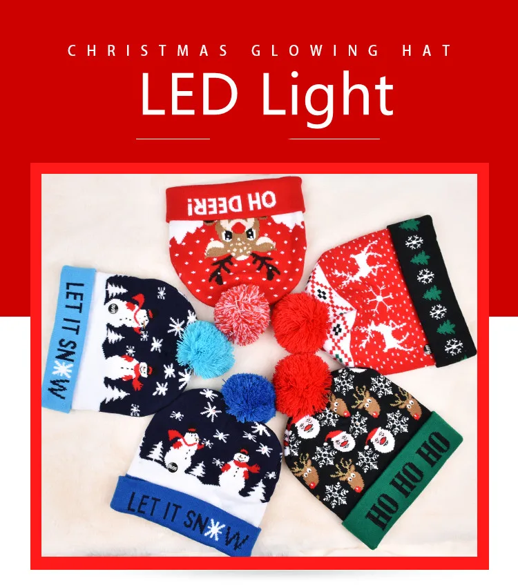 

Christmas Hat with Light Sweater Knitted Beanie Xmas Hat for Adults Kids New Year's Christmas Decor 2022