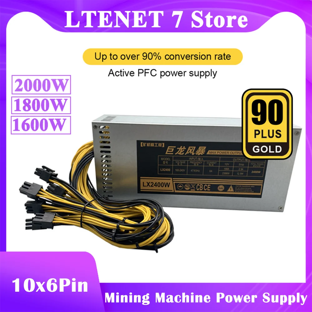 

2021 New 2000W/1800W/16000W ETH Mining Machine Power Supply 180-240V Input 10x6Pin 90% Efficiency For BTC Bitcoin Mining Server