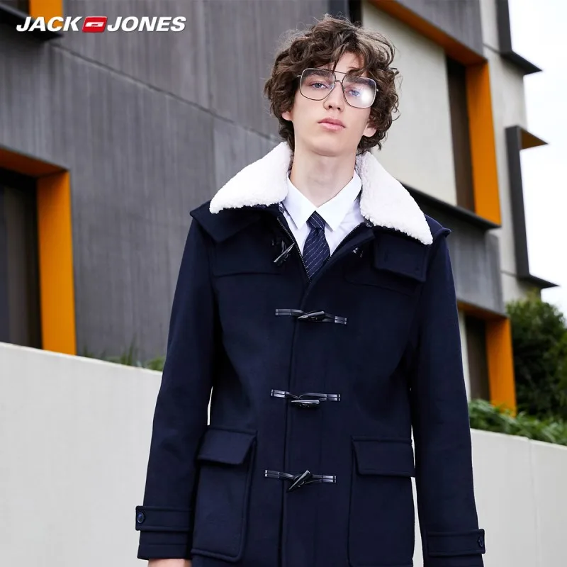 Мужское пальто с отстегивающимся воротником JackJones из овечьей шерсти пуговицами